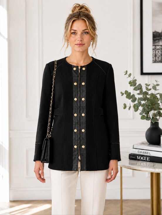 White House Black Market Jackets & Blazers - White House Black Market | Black Zip Front Jacket Gold Button Detail | Size: XS